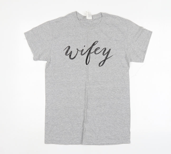 Gildan Womens Grey Cotton Basic T-Shirt Size S Round Neck - Wifey
