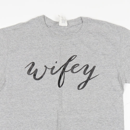 Gildan Womens Grey  Cotton Basic T-Shirt Size S Round Neck - Wifey