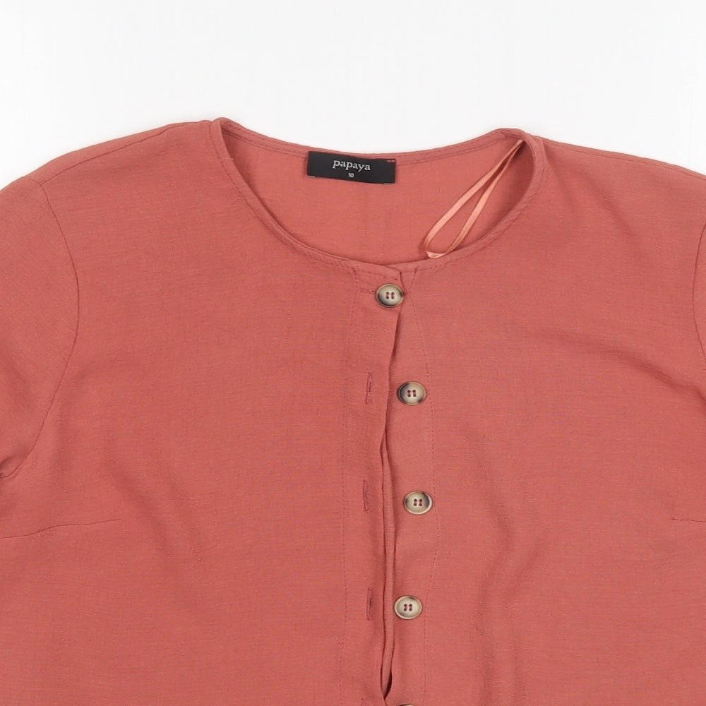 Papaya Womens Pink  Polyester Basic Blouse Size 10 Round Neck