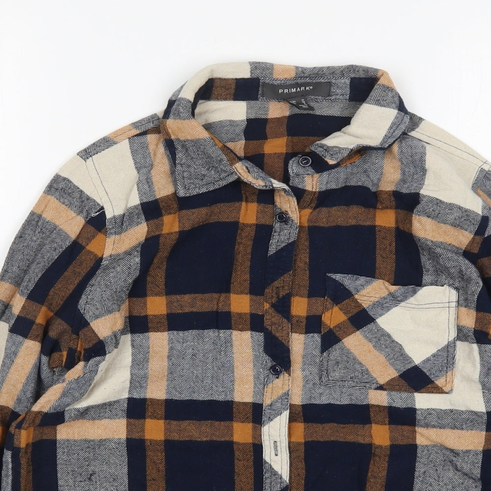 Primark Womens Multicoloured Plaid Cotton Basic Button-Up Size 10 Collared