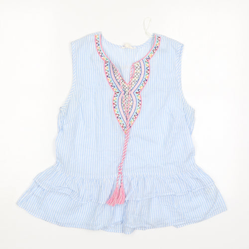 Matalan Womens Multicoloured Striped Cotton Basic Blouse Size 10 V-Neck