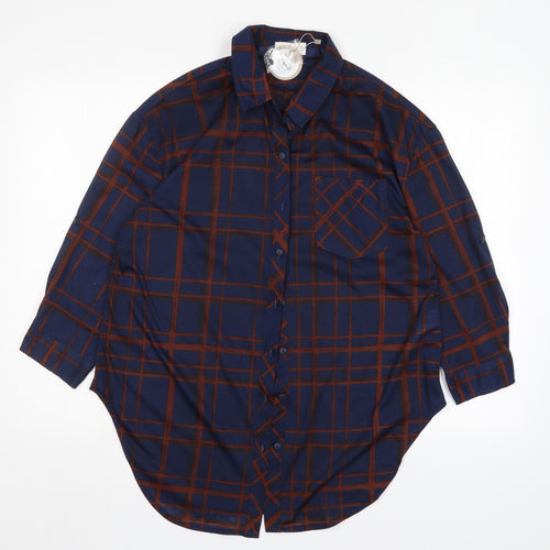 Apricot Womens Multicoloured Plaid Polyester Basic Button-Up Size 12 Collared