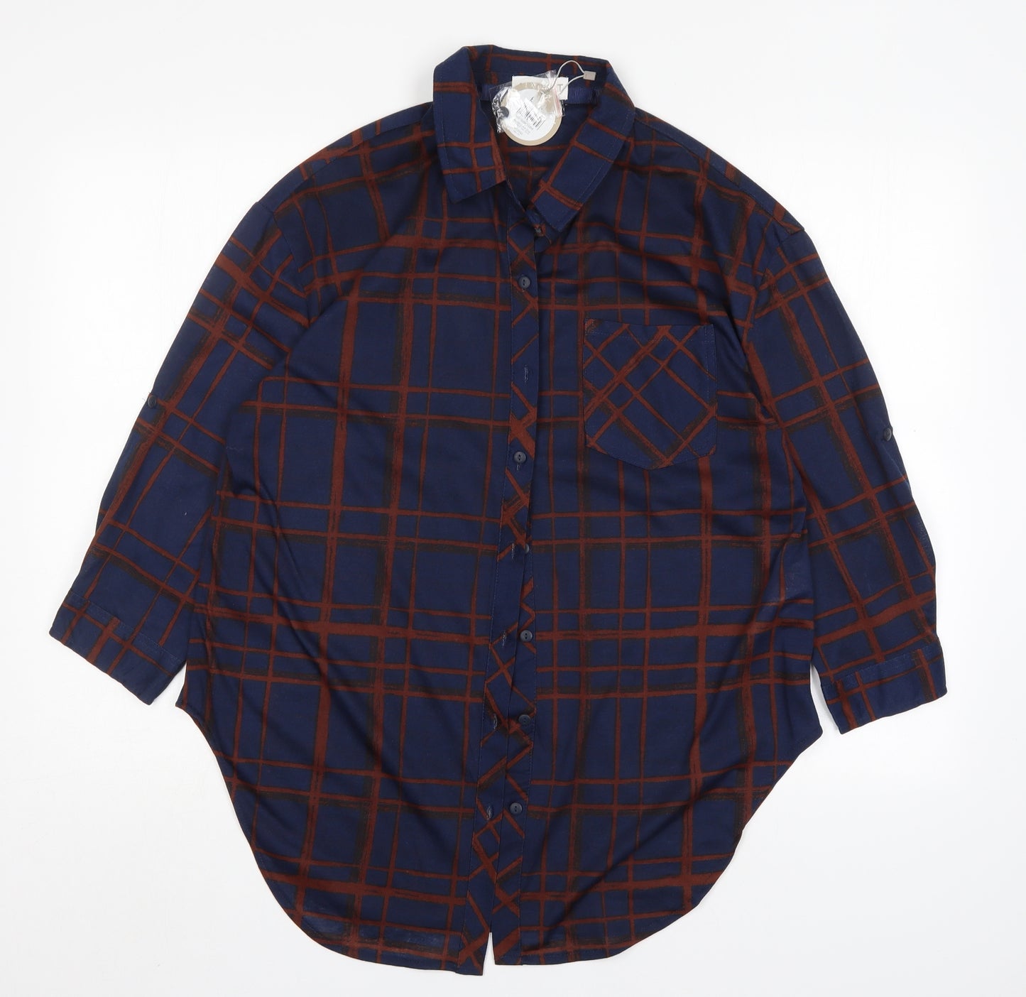 Apricot Womens Multicoloured Plaid Polyester Basic Button-Up Size 12 Collared