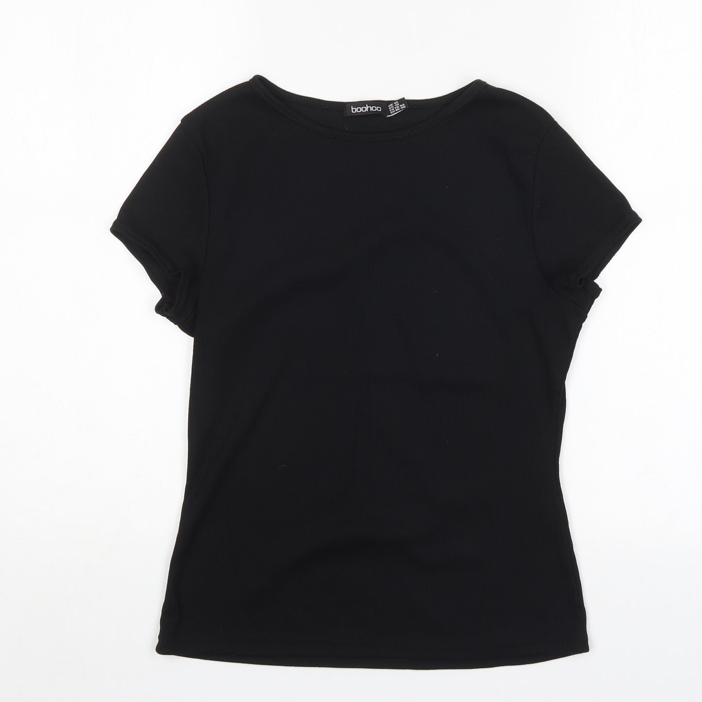 Boohoo Womens Black  Polyester Basic T-Shirt Size 14 Round Neck