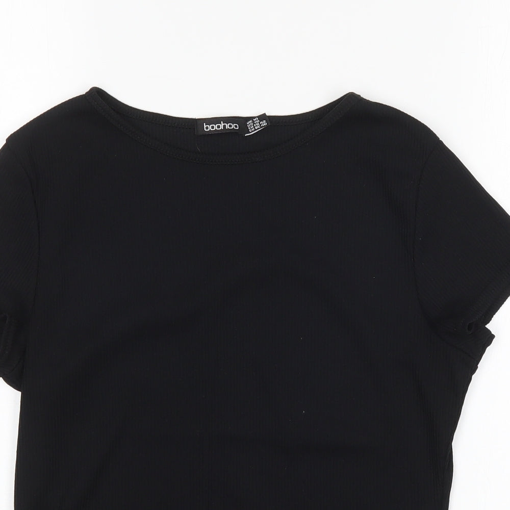 Boohoo Womens Black  Polyester Basic T-Shirt Size 14 Round Neck