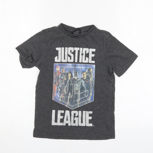 F&F Boys Grey  Cotton Basic T-Shirt Size 6-7 Years Round Neck  - Justice League