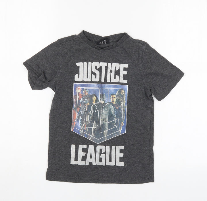 F&F Boys Grey Cotton Basic T-Shirt Size 6-7 Years Round Neck - Justice League