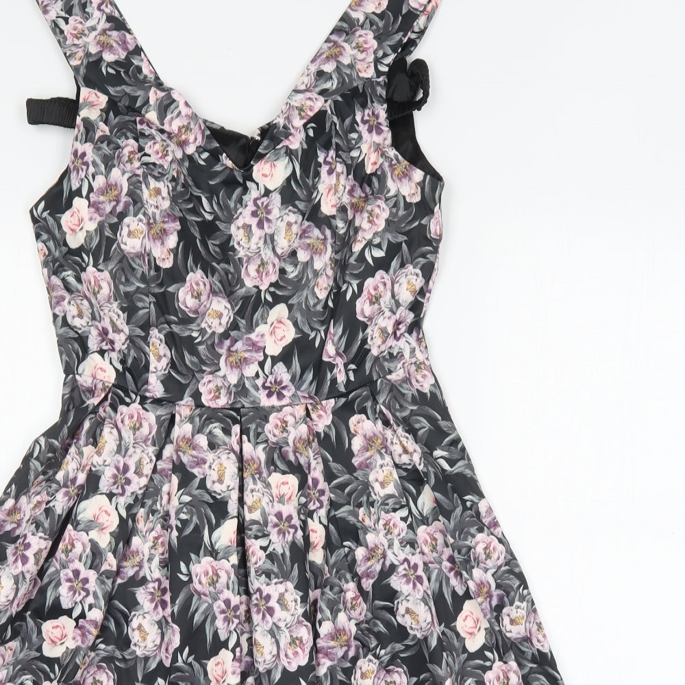 Mela London Womens Multicoloured Floral Polyester A-Line  Size 10  V-Neck