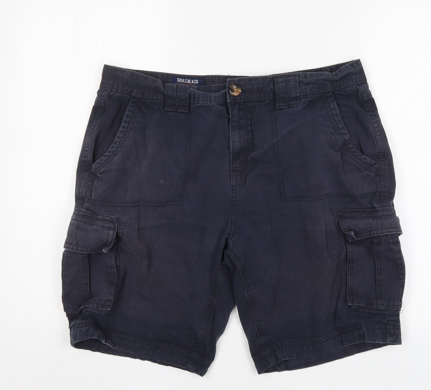SoulCal&Co Mens Blue  Cotton Cargo Shorts Size L L10 in Regular