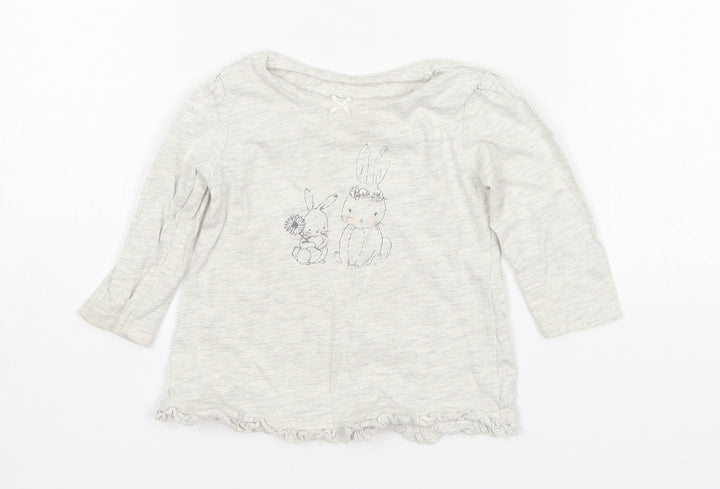 George Girls Grey Cotton Basic T-Shirt Size 6-9 Months Round Neck