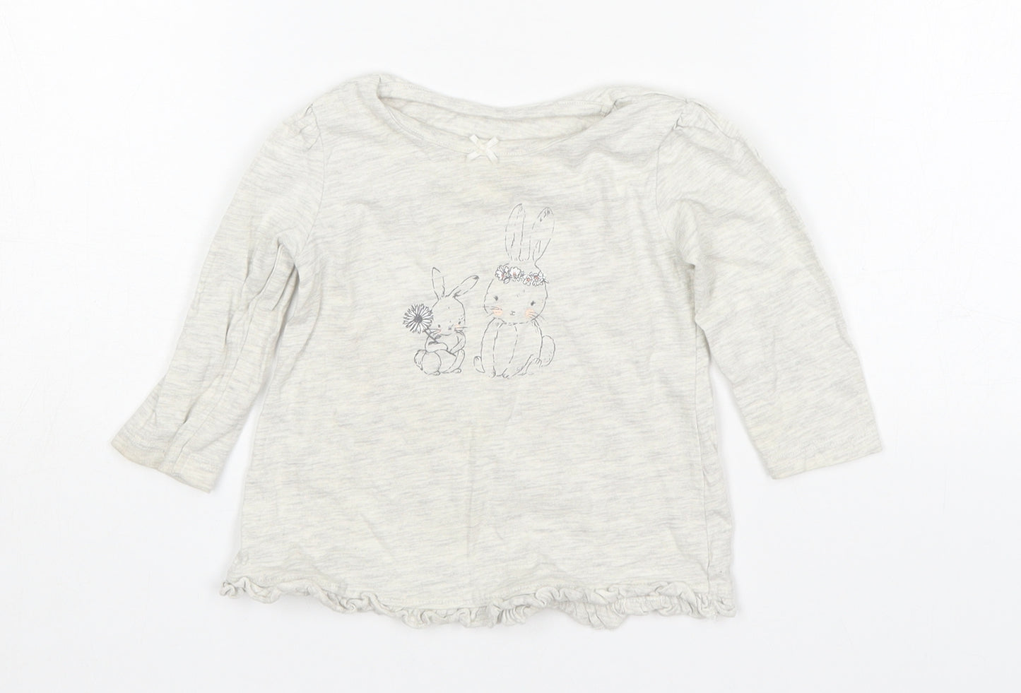 George Girls Grey  Cotton Basic T-Shirt Size 6-9 Months Round Neck