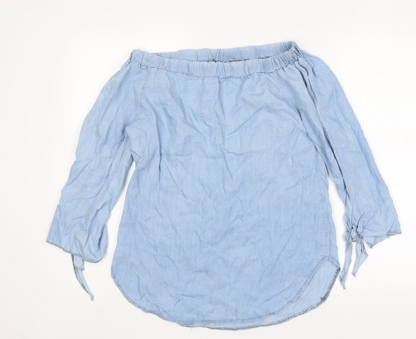 Preworn Womens Blue  Lyocell Basic Blouse Size S Boat Neck