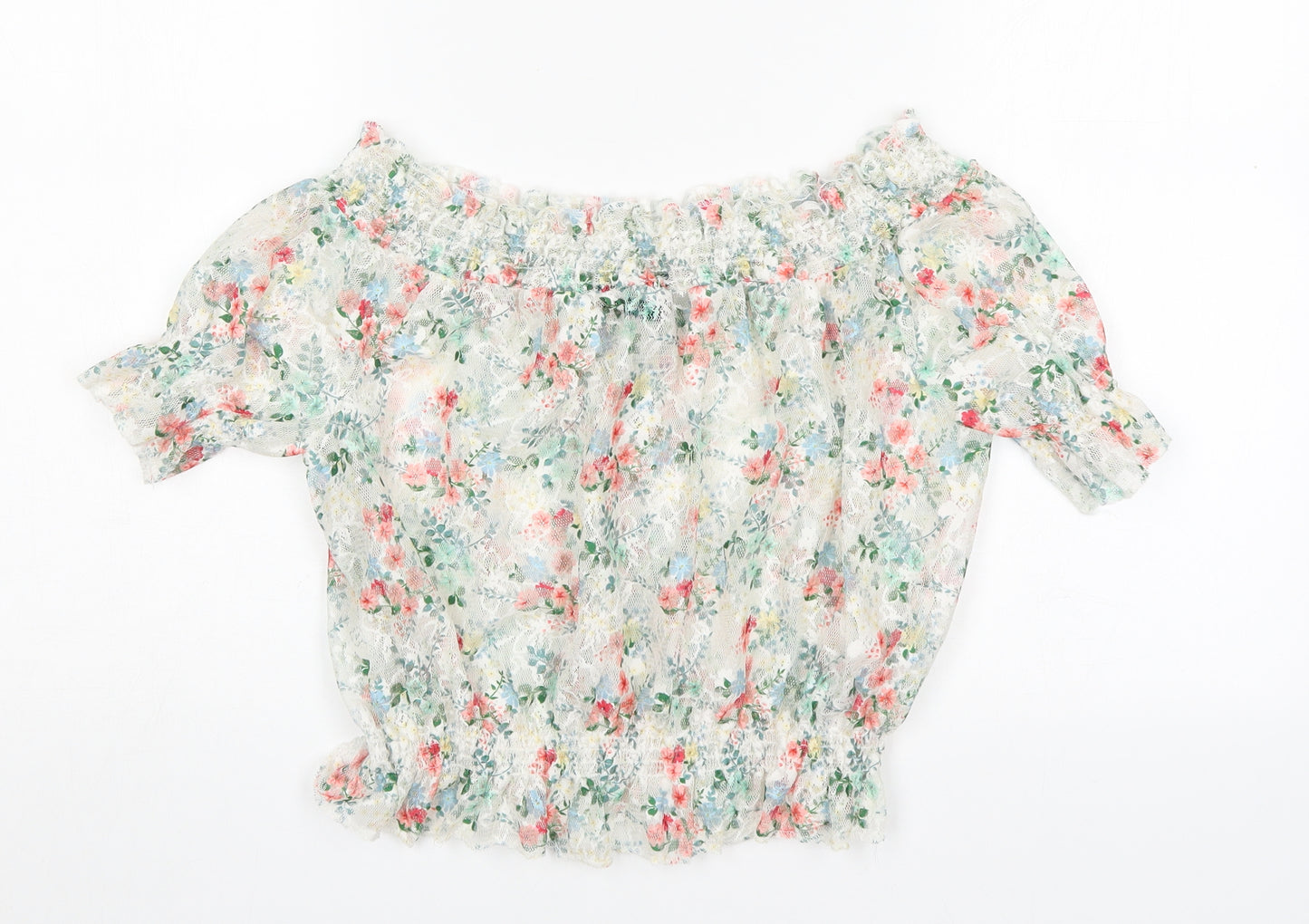 New Look Womens Multicoloured Floral Polyester Basic Blouse Size 14 Boat Neck