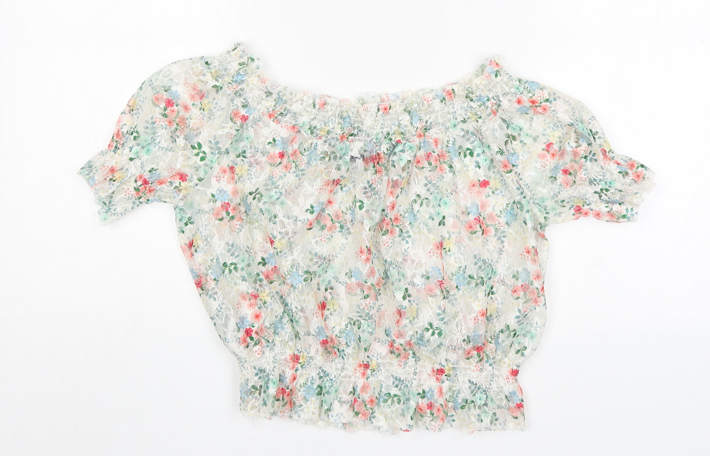 New Look Womens Multicoloured Floral Polyester Basic Blouse Size 14 Boat Neck