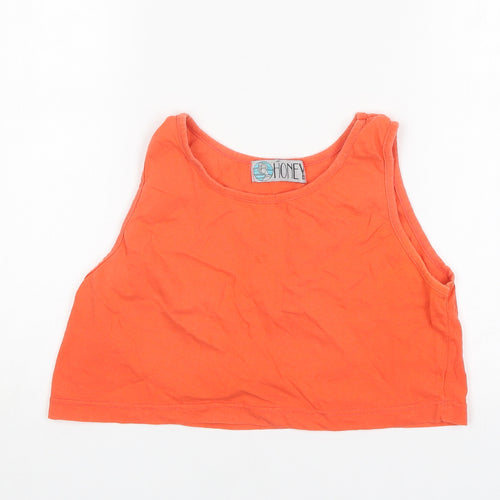 HONEY Womens Orange  Cotton Cropped Tank Size S Round Neck