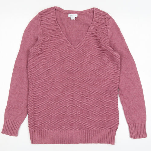 Kenar Womens Pink V-Neck  Acrylic Pullover Jumper Size L
