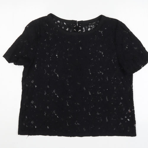 New Look Womens Black Floral Cotton Basic Blouse Size 18 Round Neck