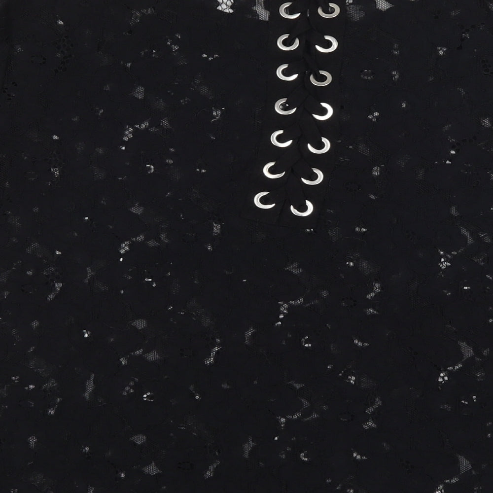 New Look Womens Black Floral Cotton Basic Blouse Size 18 Round Neck