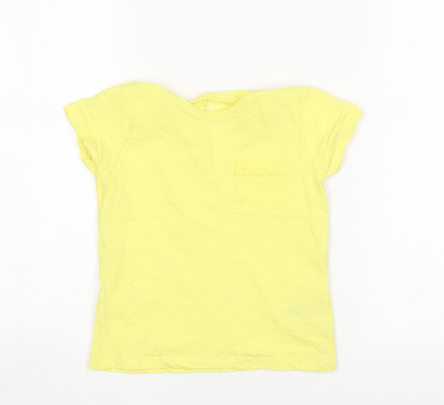 Primark Girls Yellow  Cotton Basic T-Shirt Size 4-5 Years Round Neck