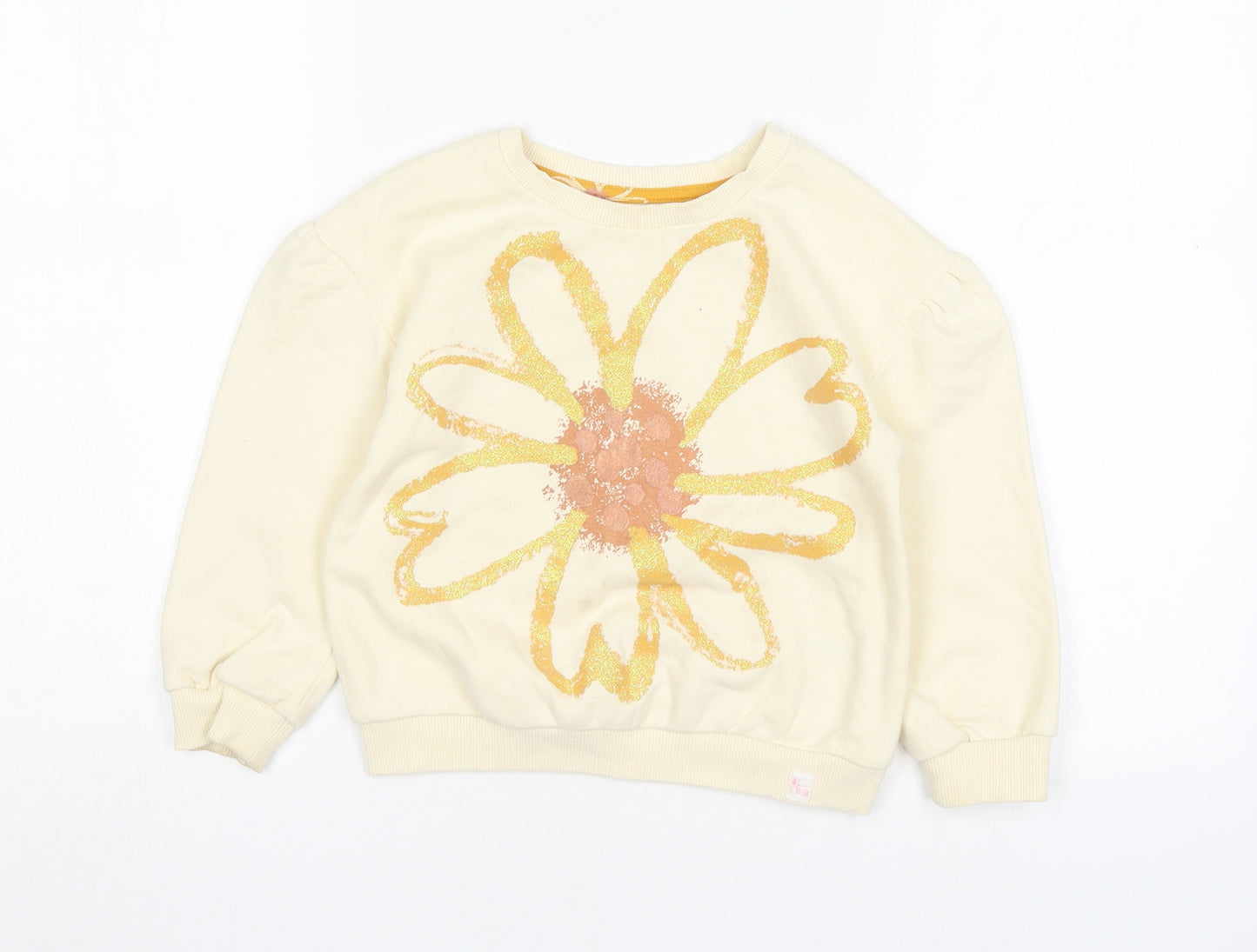 Nutmeg Girls Beige Floral Cotton Pullover Sweatshirt Size 4-5 Years