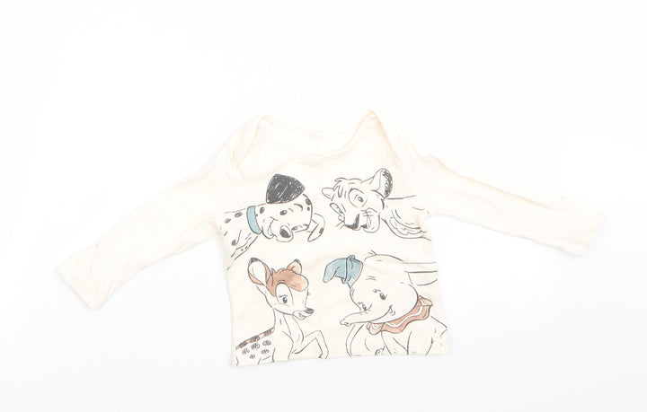 Disney Baby at George Boys Ivory Animal Print Cotton Jersey Casual Size 0-3 Months Round Neck Pullover - Dumbo Simba Bambi Dalmation