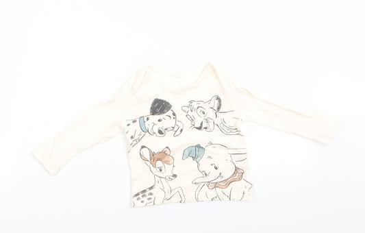 Front view of Disney Baby at George boys’ ivory animal print cotton jersey casual, months round neck pullover - dumbo simba