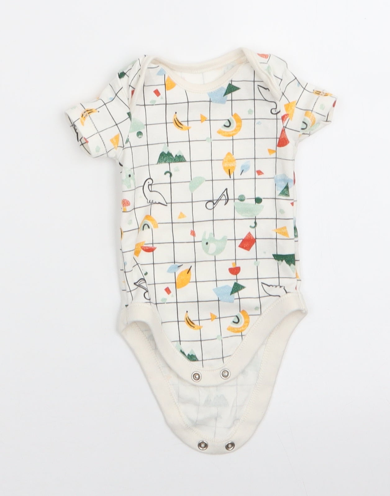 Nutmeg Boys White Animal Print Cotton Romper One-Piece Size 0-3 Months  Snap - Dinasours Fruit Elephant Mountains