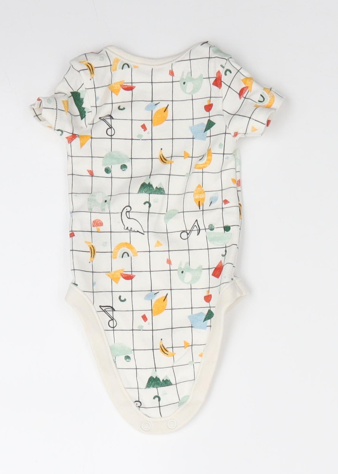Nutmeg Boys White Animal Print Cotton Romper One-Piece Size 0-3 Months  Snap - Dinasours Fruit Elephant Mountains