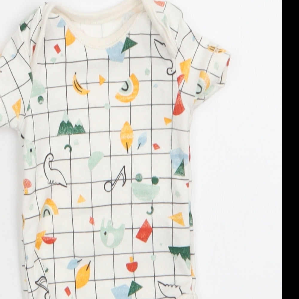 Nutmeg Boys White Animal Print Cotton Romper One-Piece Size 0-3 Months  Snap - Dinasours Fruit Elephant Mountains