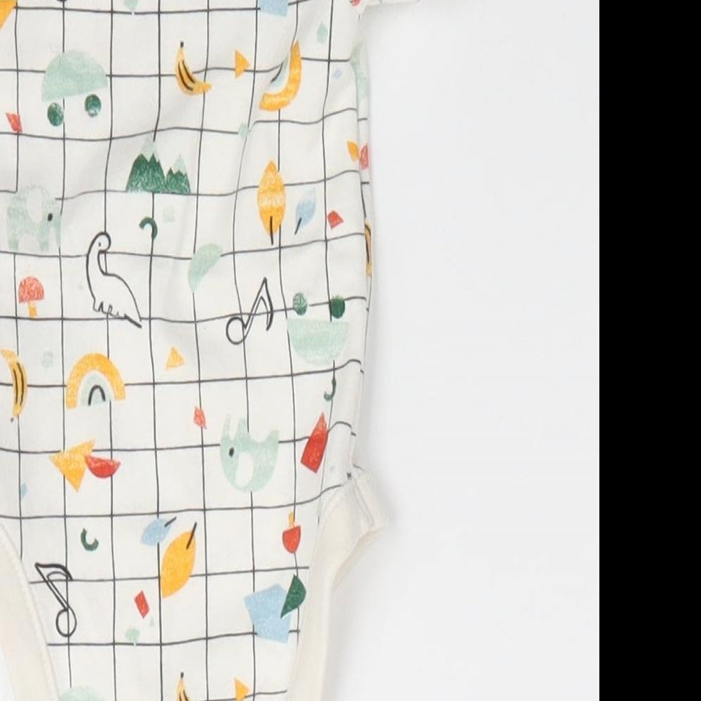 Nutmeg Boys White Animal Print Cotton Romper One-Piece Size 0-3 Months  Snap - Dinasours Fruit Elephant Mountains