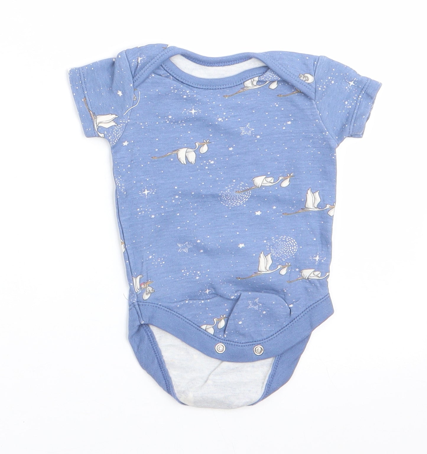 Disney Baby at George Boys Blue Animal Print Cotton Romper One-Piece Size 0-3 Months  Snap - Storks and stars Mid Blue