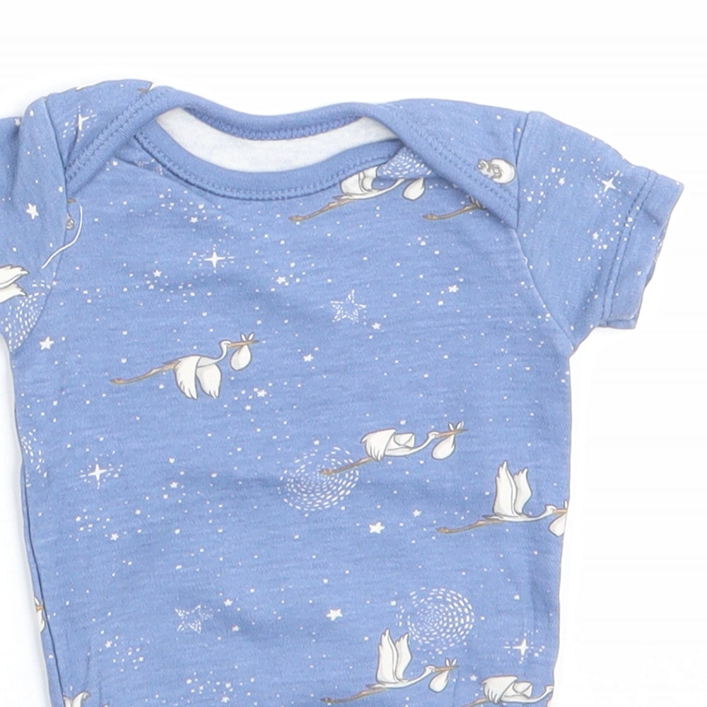Disney Baby at George Boys Blue Animal Print Cotton Romper One-Piece Size 0-3 Months  Snap - Storks and stars Mid Blue