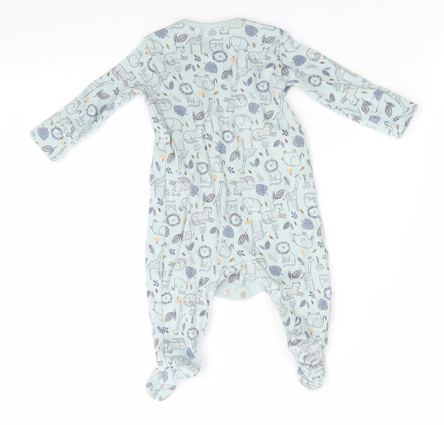 Matalan Boys Green Animal Print Cotton Babygrow One-Piece Size 0-3 Months  Snap - Sage Green Lion Leopard Elephant Giraffe