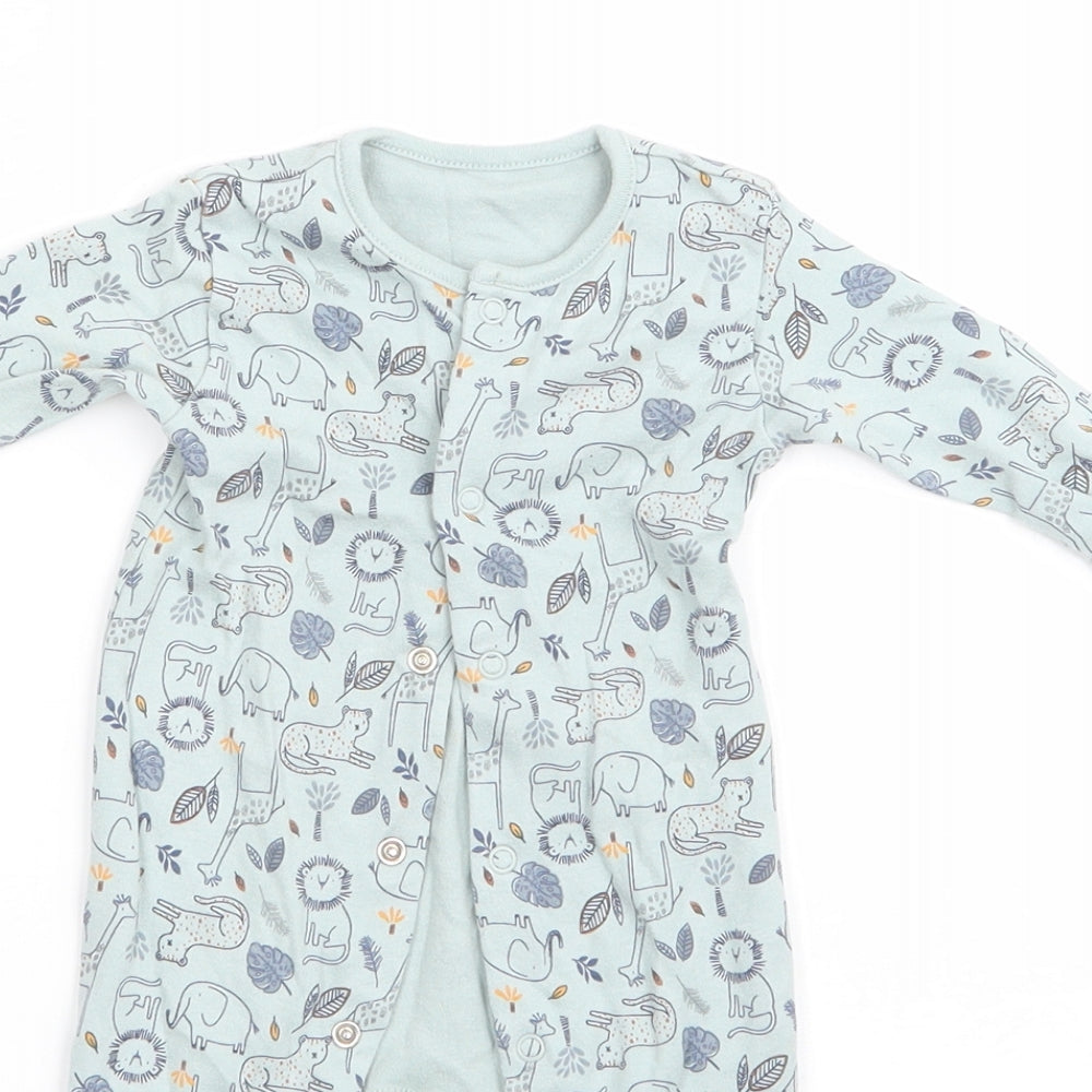 Matalan Boys Green Animal Print Cotton Babygrow One-Piece Size 0-3 Months  Snap - Sage Green Lion Leopard Elephant Giraffe