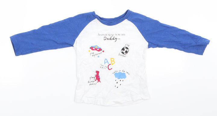 Matalan Boys White Colourblock Cotton  Pyjama Top Size 12-18 Months  Pullover - Blue Sleeves Favourite things to do with Daddy... Play football