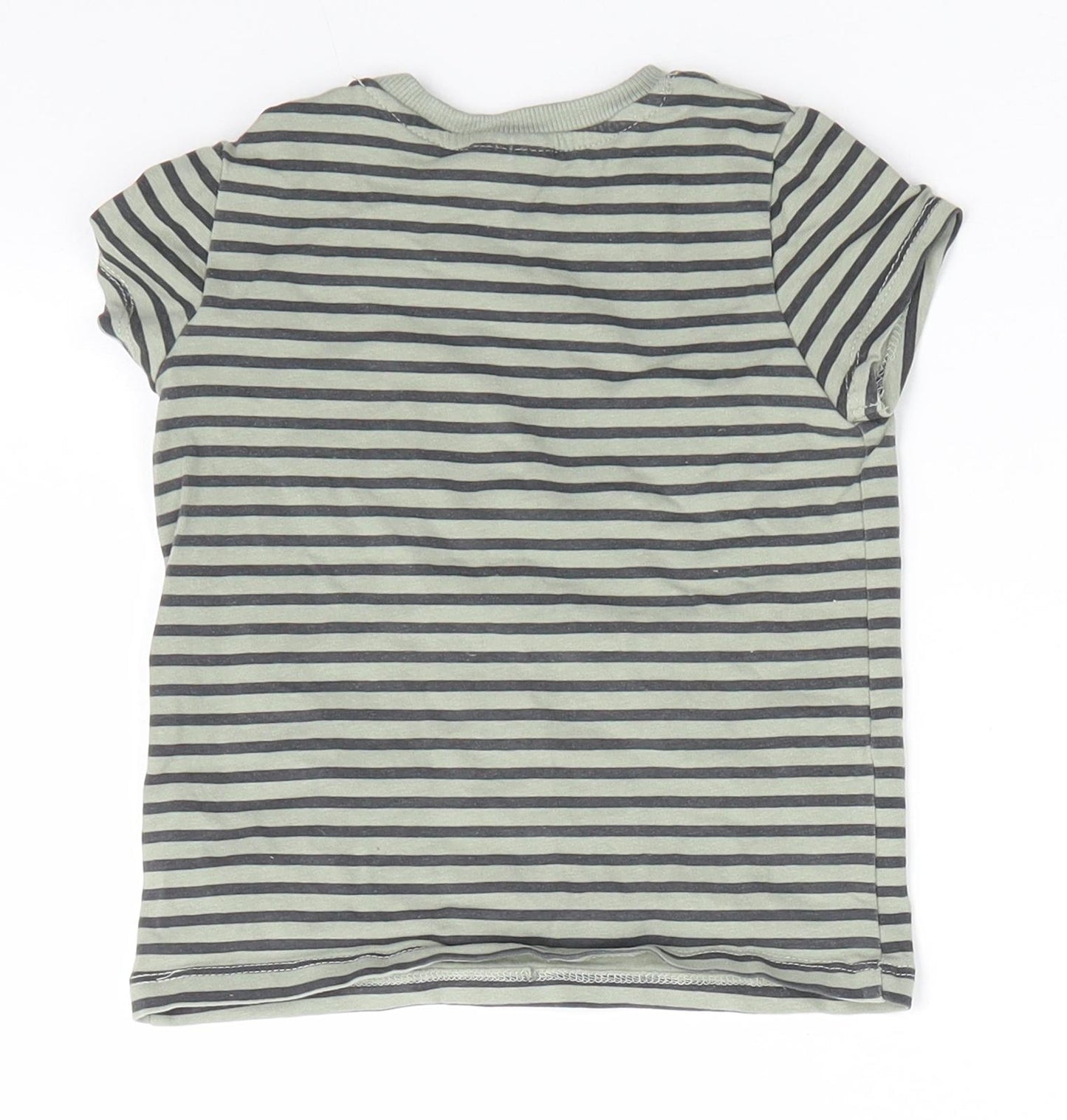 So Cute Boys Green Striped Cotton Basic T-Shirt Size 12-18 Months Round Neck Snap - Yellow Dinasour Roar Big Teeth King of the Rex