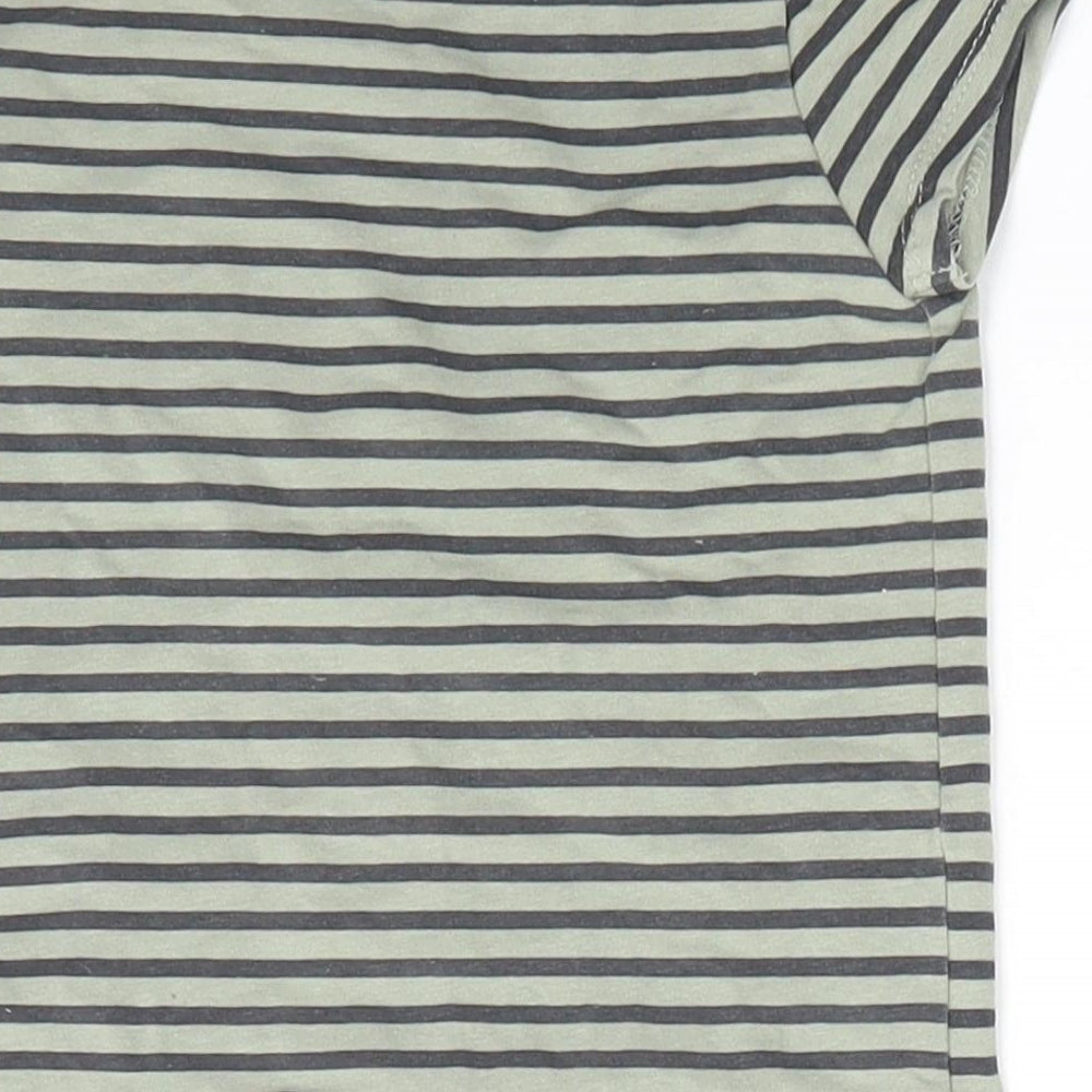 So Cute Boys Green Striped Cotton Basic T-Shirt Size 12-18 Months Round Neck Snap - Yellow Dinasour Roar Big Teeth King of the Rex