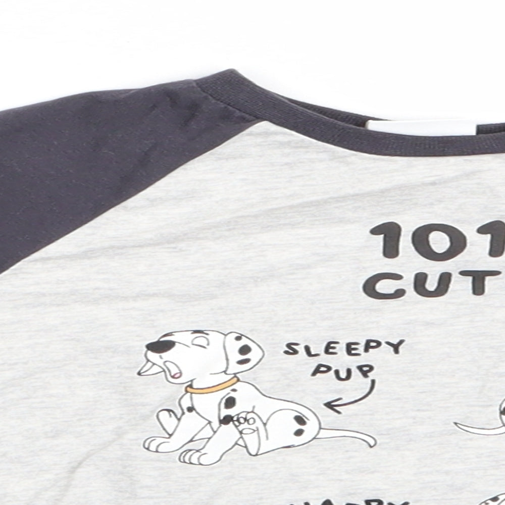 Disney Baby Boys Grey Animal Print Cotton  Pyjama Top Size 12-18 Months  Snap - Blue Sleeves 101 Dalmations