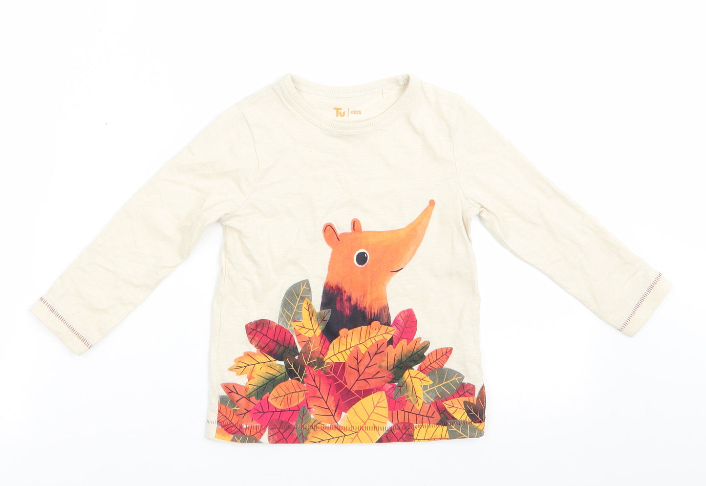 TU Kids Baby Beige Animal Print Cotton Jersey Casual Size 12-18 Months Round Neck Pullover - Autumn Leaves Shrew