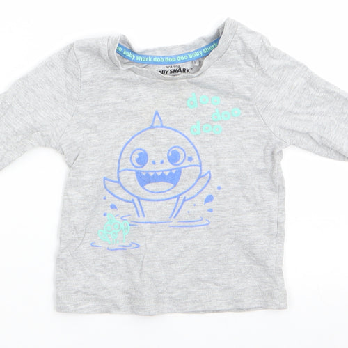Pinkfong Baby Shark Boys Grey Animal Print Cotton Jersey Casual Size 12-18 Months Round Neck Pullover - Doo Doo Doo