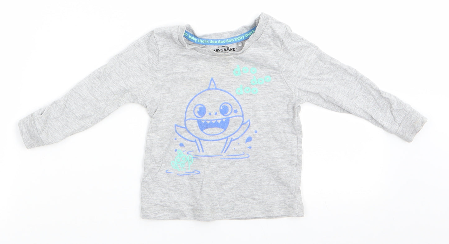 Pinkfong Baby Shark Boys Grey Animal Print Cotton Jersey Casual Size 12-18 Months Round Neck Pullover - Doo Doo Doo