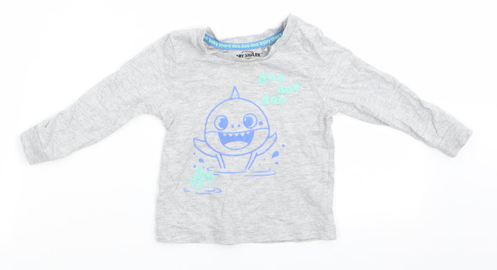 Pinkfong Baby Shark Boys Grey Animal Print Cotton Jersey Casual Size 12-18 Months Round Neck Pullover - Doo Doo Doo