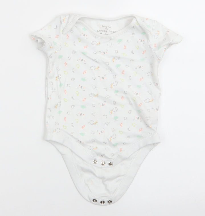 Little Ones by F&F Boys White  Cotton Romper One-Piece Size 9-12 Months  Snap - Sun Clouds Ducks Apples Bears Rainsbows