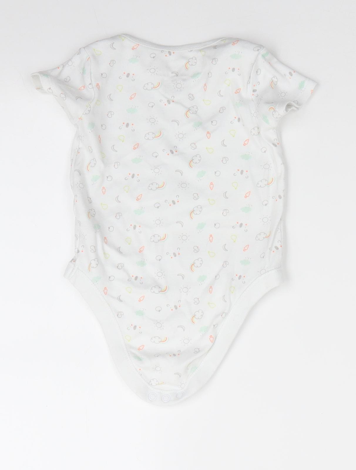 Little Ones by F&F Boys White  Cotton Romper One-Piece Size 9-12 Months  Snap - Sun Clouds Ducks Apples Bears Rainsbows