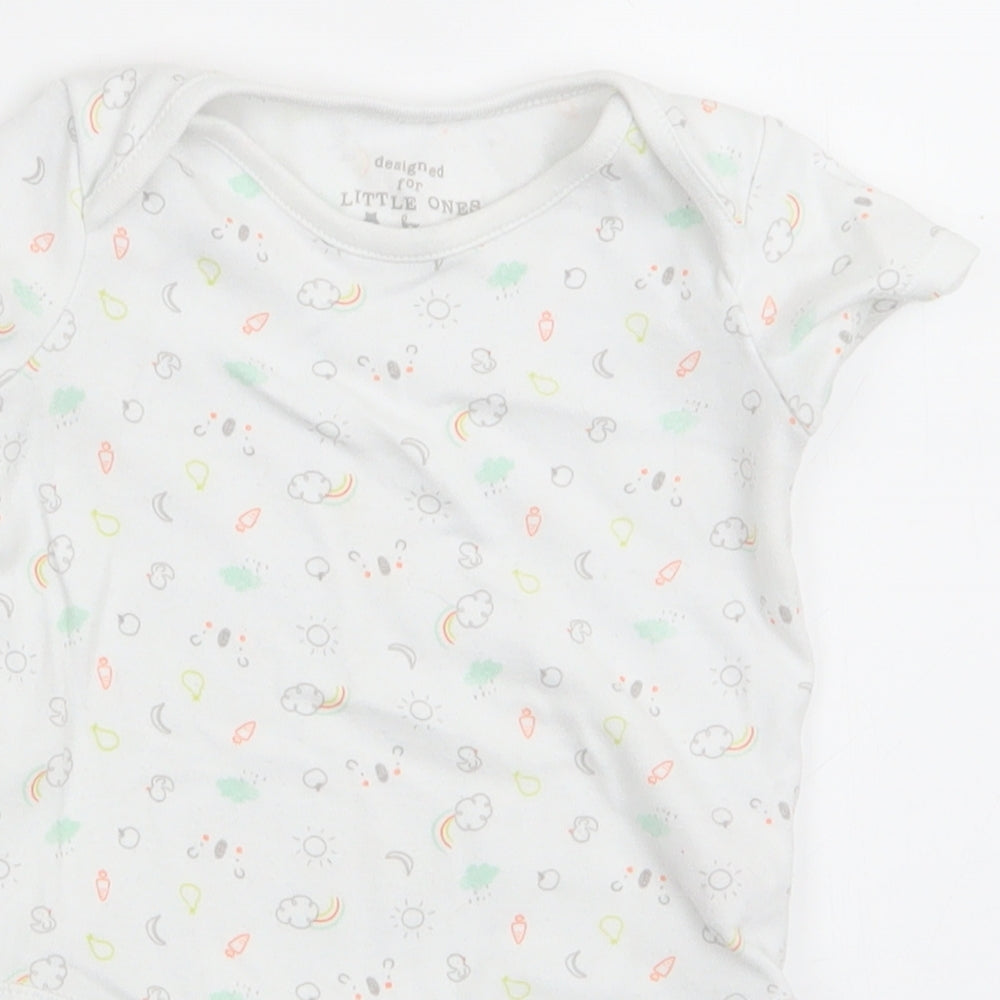 Little Ones by F&F Boys White  Cotton Romper One-Piece Size 9-12 Months  Snap - Sun Clouds Ducks Apples Bears Rainsbows