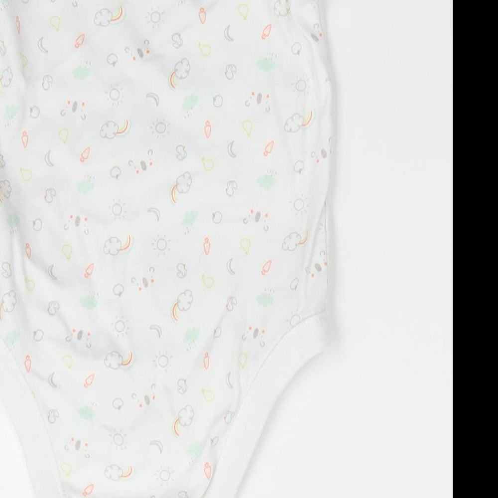 Little Ones by F&F Boys White  Cotton Romper One-Piece Size 9-12 Months  Snap - Sun Clouds Ducks Apples Bears Rainsbows