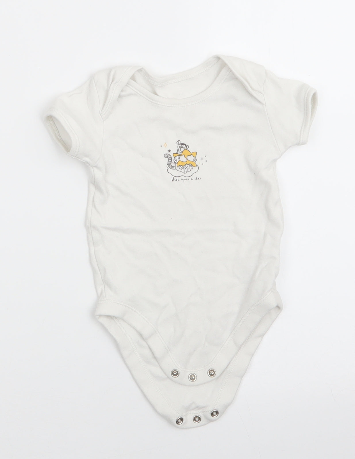 Disney Baby at George Boys White Animal Print Cotton Romper One-Piece Size 12-18 Months  Snap - Tigger Wish upon a star