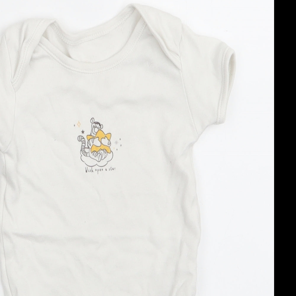 Disney Baby at George Boys White Animal Print Cotton Romper One-Piece Size 12-18 Months  Snap - Tigger Wish upon a star