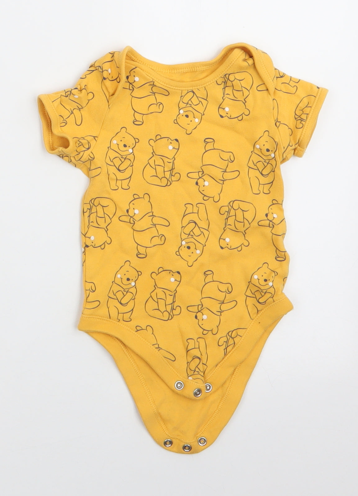 Disney at George Boys Yellow Animal Print Cotton Romper One-Piece Size 12-18 Months  Snap - Pooh Bear