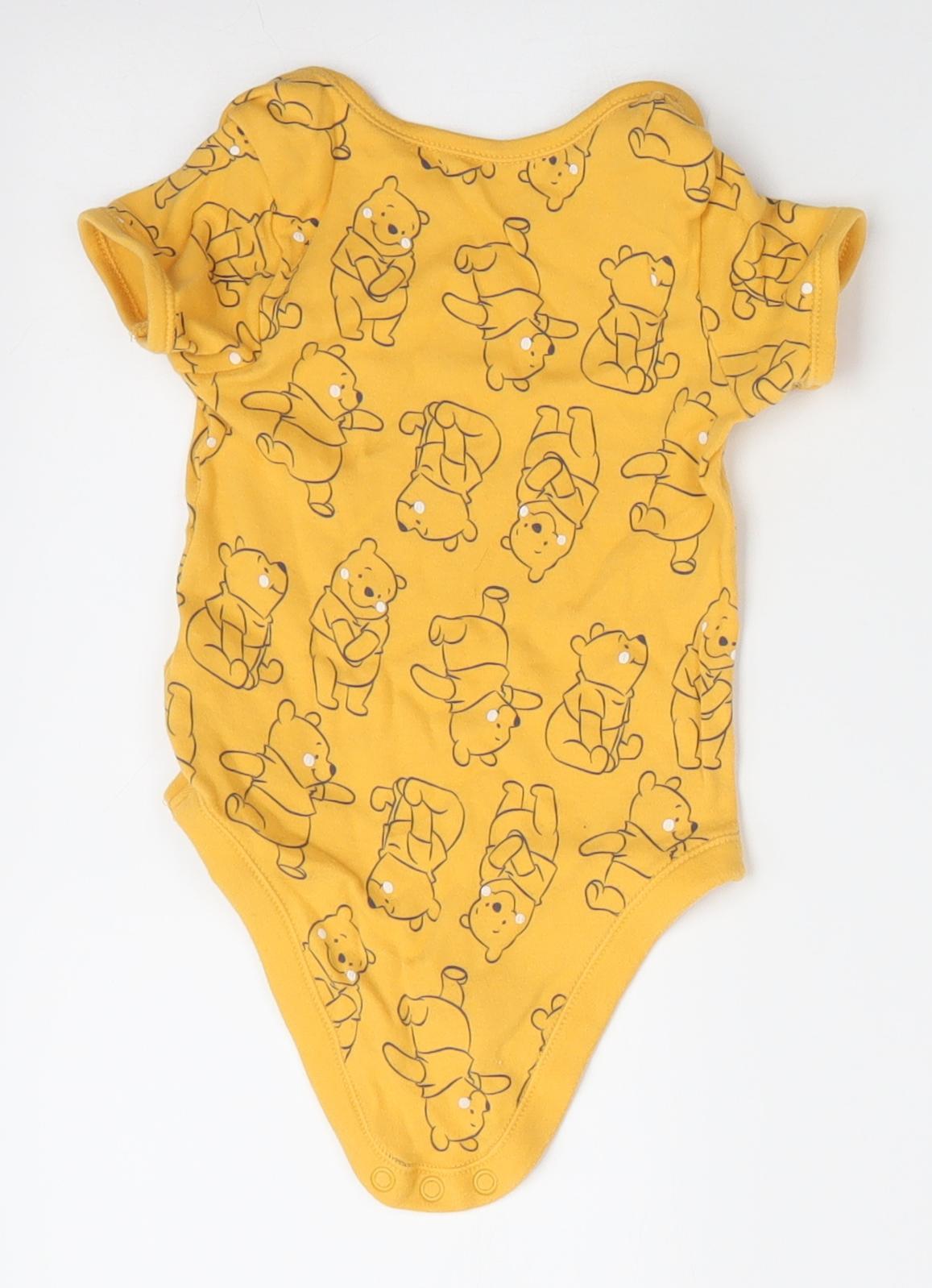 Disney at George Boys Yellow Animal Print Cotton Romper One-Piece Size 12-18 Months  Snap - Pooh Bear